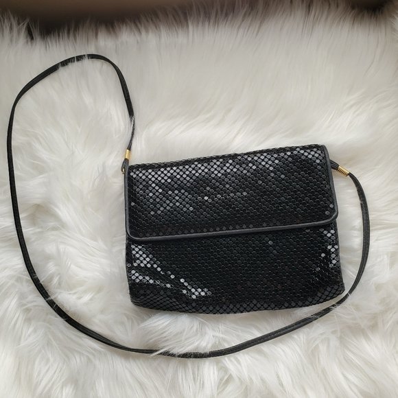 Vintage Whiting and Davis Black Mesh Purse Removeable Leather Strap - Picture 1 of 5